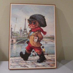 Vintage Michel T Michel Thomas BIG EYES French Boy Paris Print 60's 18x13 print